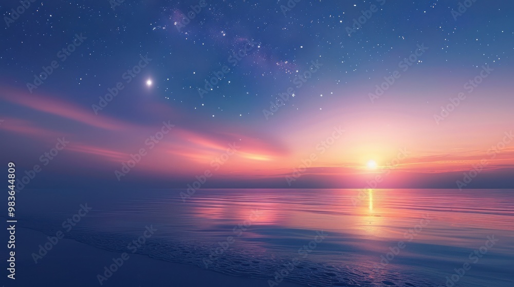 Sticker Sunset over the Ocean with Stars