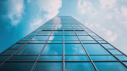 Fototapeta premium A multi-storey office building rises against the vast sky, creating a sleek and modern backdrop for business and corporate themes