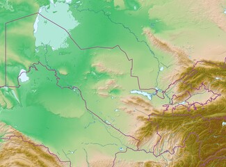 Blank physical topographic map of Uzbekistan