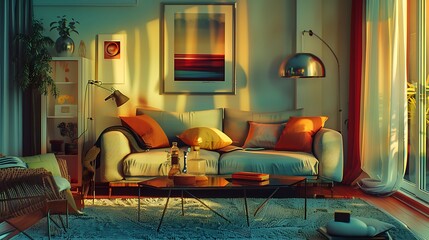 Cozy living room with modern furnishings, stylish decor, and a welcoming ambiance, captured in high-definition detail