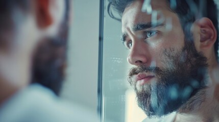 man looking in the mirror with a pronounced beard generative ai