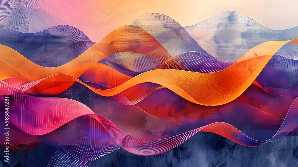 Poster abstract colorful background with waves and lines. 3d rendering, 3d illustration. - generated ai
