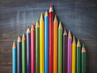 Vibrant arrows in various colors emerge from a pencil on a blackboard, signifying creativity and learning, perfect for back to school and teacher appreciation themes.