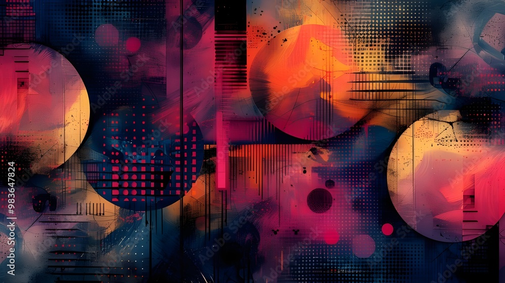 Poster abstract colorful background with geometric elements and shapes, grunge texture - generated ai