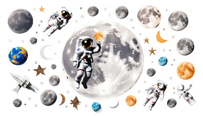 moon digital flying astronaut holding illustration cartoon rocket vector star space night outer tiny cute character statue icon ride happy logotype signs captivating fly month sky mascot helmet