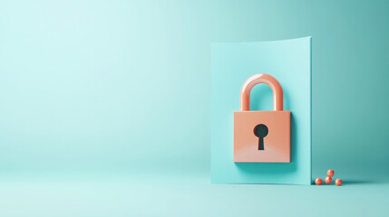 A vibrant illustration featuring pastel colored padlock against soft turquoise background, symbolizing security and protection. design evokes sense of safety and trust