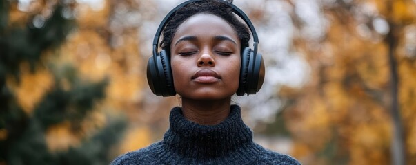 Emotional reset through music, person wearing headphones, eyes closed, soothing expression, music therapy, emotional relaxation