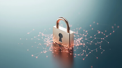 A secure padlock symbolizes online security, surrounded by network of glowing connections, representing digital protection and safety