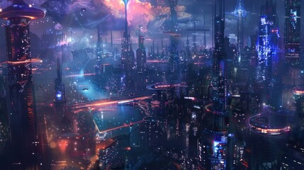 Futuristic Cityscape with Neon Lights