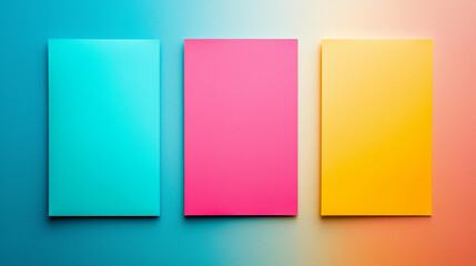 Three colorful squares on a gradient background.