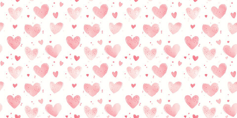 Obraz premium a seamless light pink heart pattern on a white background, in a watercolor, hand-drawn style