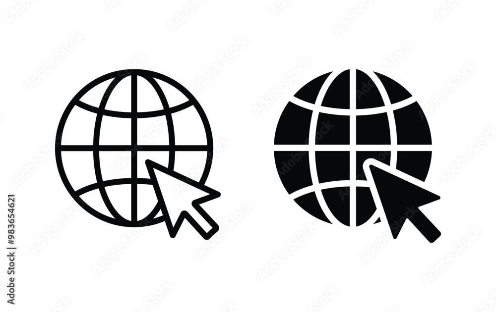 Poster go to web icon, globe with cursor icon vector