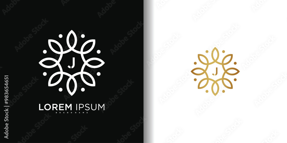 Wall mural simple elegant leaf flower logo design with letter j. premium vector