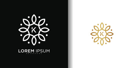 Simple elegant leaf flower logo design with letter K. Premium Vector