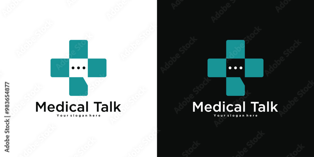 Poster Medical talk logo design. Medical health consultation. Premium Vector