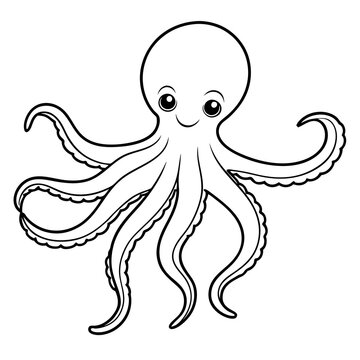 recommend clip art: octopus line art cartoon outline black and white, isolated on white background