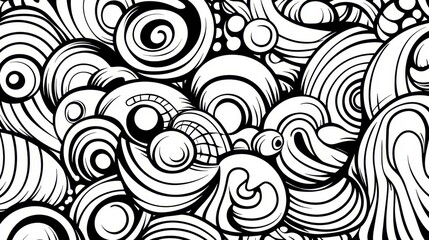 Fototapeta premium Abstract Doodle Art: Swirling Black Sharpie Lines with Copy Space for Text