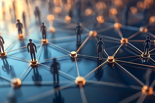 Intricate network of business collaborations displayed in corporate setting.