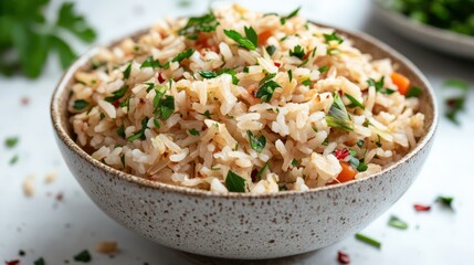 Fresh Herb Rice with Colorful Vegetables in Bowl