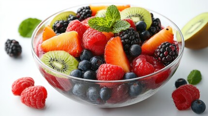 Fresh Mixed Fruit Bowl with Berries and Kiwi