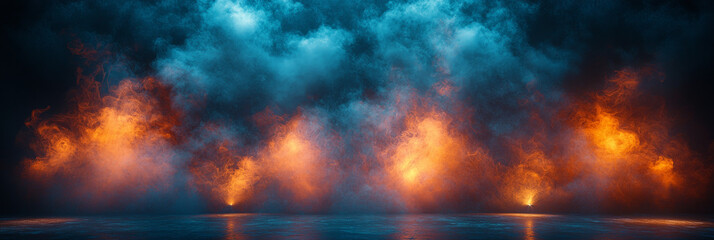 Fototapeta premium Abstract background with orange and blue smoke.