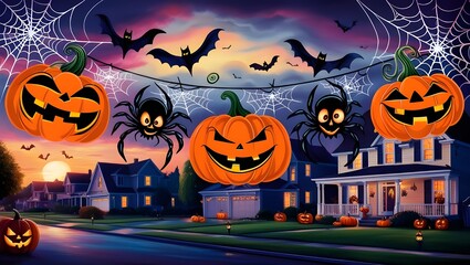 halloween background with pumpkin and bats