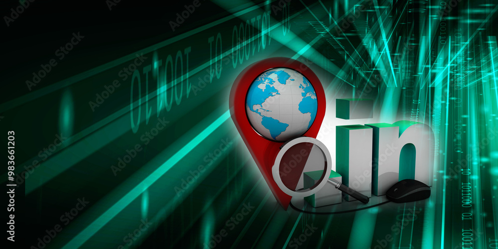 Poster 3d rendering globe with dot in near navigation sign