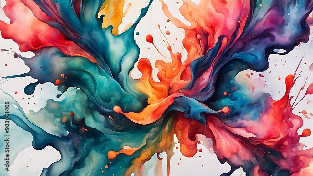 Poster fluid color splashes blending into each other, forming an abstract artwork with a high-quality water