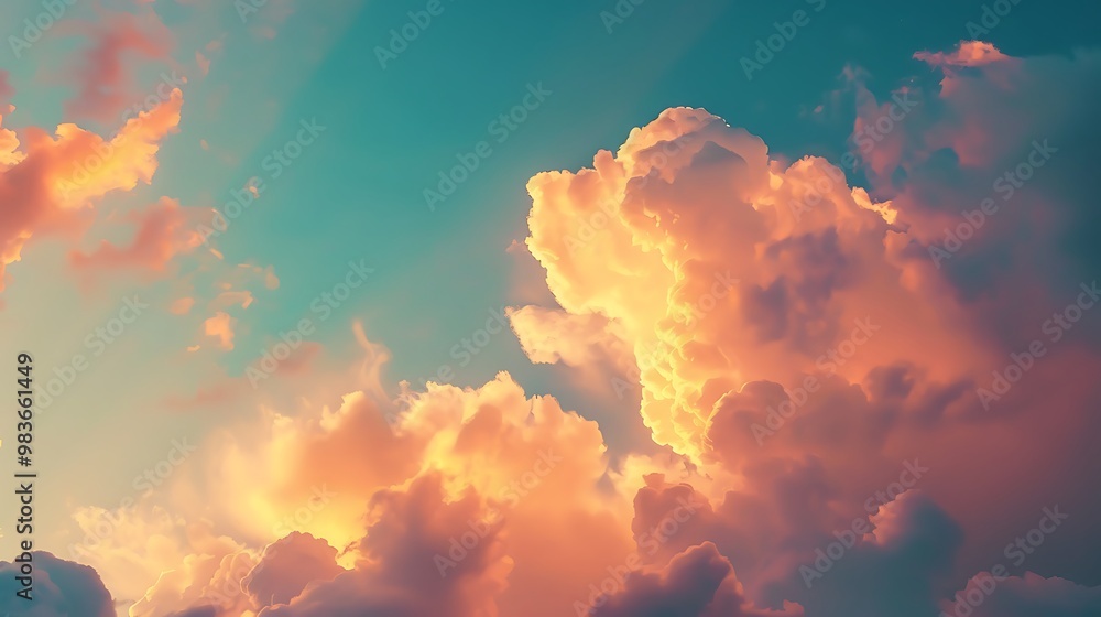 Poster sunset sky background with tiny clouds.
