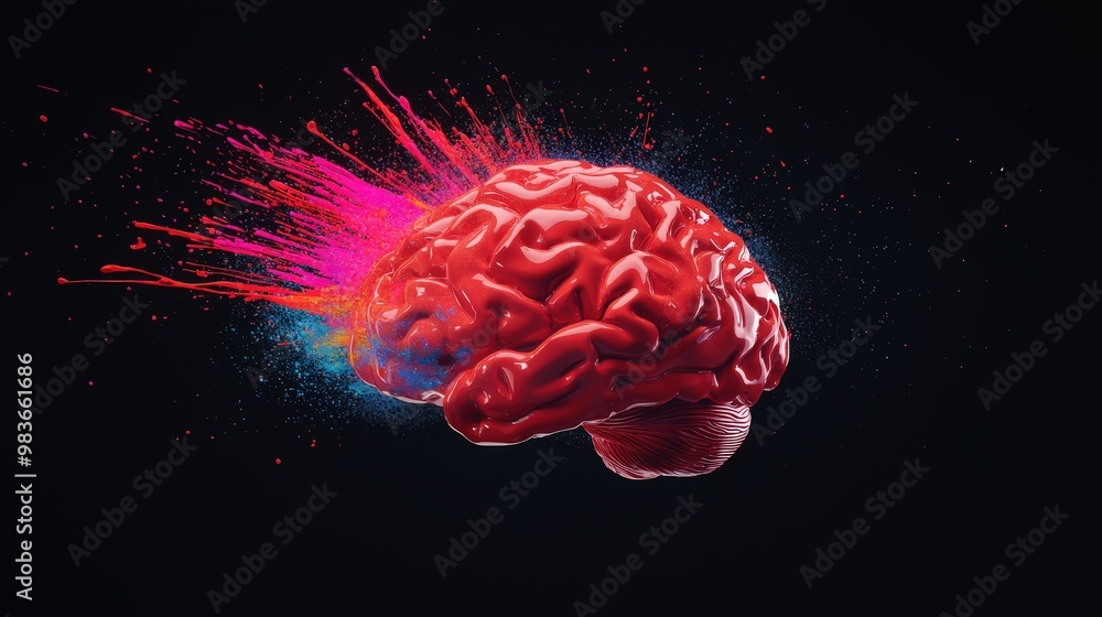 Wall mural creativity mindset represented by a brain with colorful paint splashes