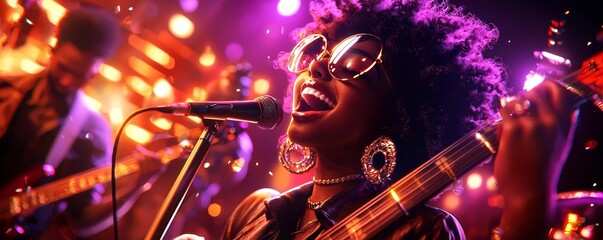 Friends dancing and enjoying live music at a lively festival, celebration, rhythm, unity, vibrant atmosphere, carefree spirits, high-quality, photorealistic