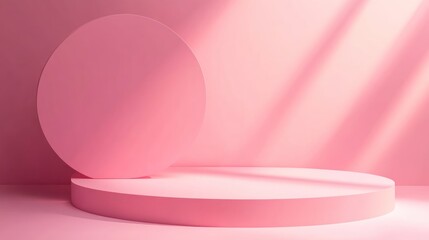 close up view of modern pink product podium on aesthetic geometric background. Ai generated image