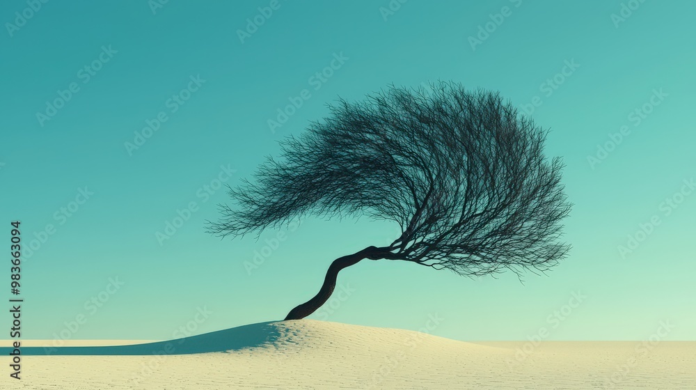 Poster flexibility mindset visualized by a tree bending in the wind without breaking