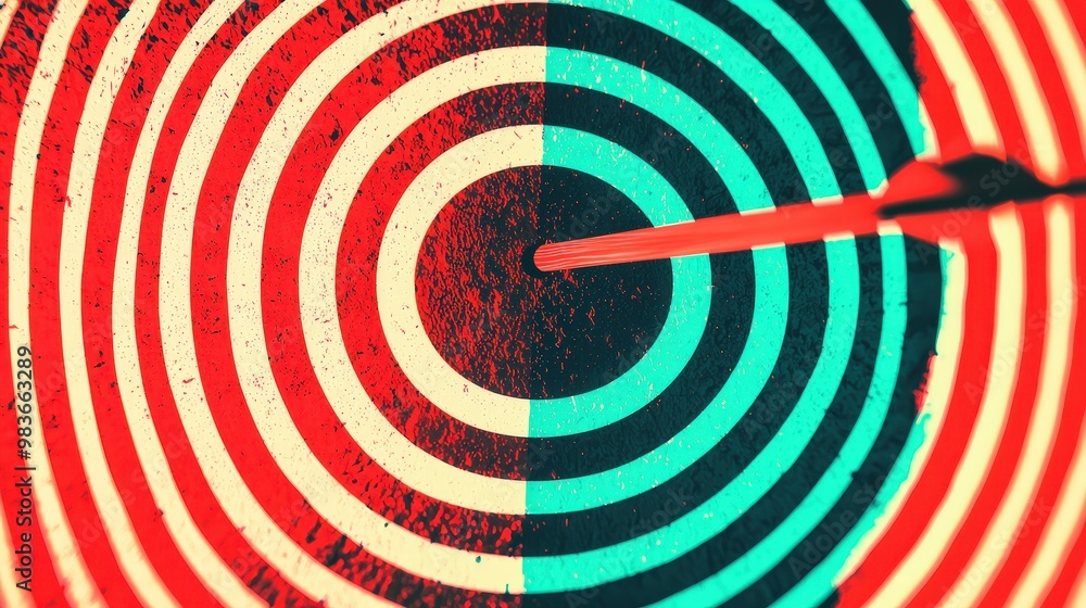 Poster focus mindset visualized by a target with a single arrow hitting the bullseye