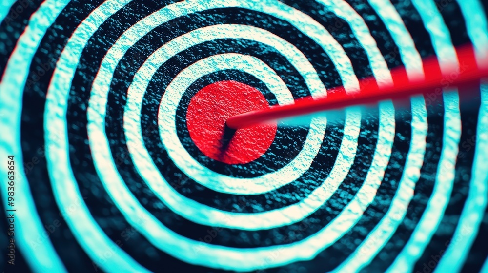 Poster focus mindset visualized by a target with a single arrow hitting the bullseye