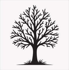 Obraz premium winter season tree drawing vector silhouette on a white background