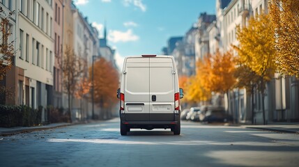 Naklejka premium White Delivery Van on a City Street