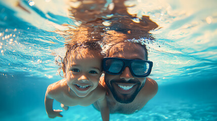 Naklejka premium Joyful Moments in the Pool with Child and Parent
