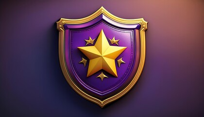 A vibrant purple shield featuring a golden star and decorative accents, symbolizing authority and achievement.