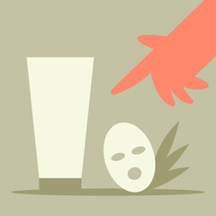 Human taking care of her face and using face mask. People doing skin care procedures. Skin care routine, hygiene and moisturizing concept. Flat cartoon vector illustration.