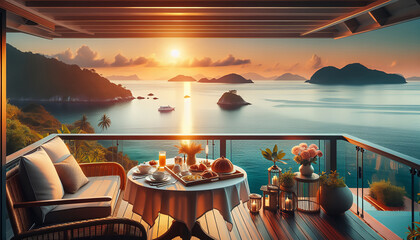 Fototapeta premium A picturesque view of a calm sea at sunset, evoking a sense of tranquility and natural beauty.