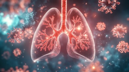 Obraz premium 3D Render of Lungs and Coronavirus