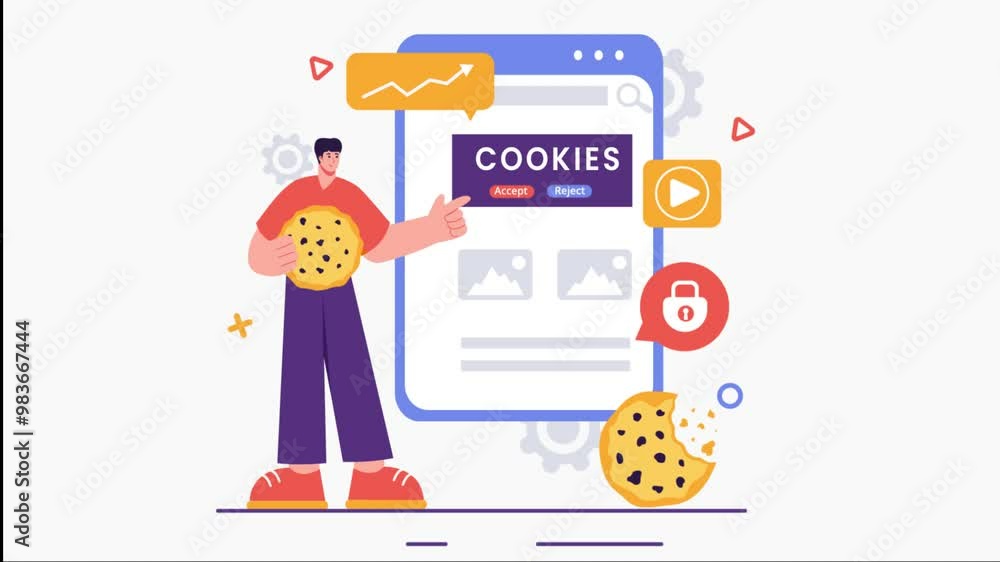 Canvas Prints animation of internet cookies technology vector illustration featuring the tracking of cookie record