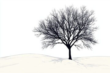 Fototapeta premium Elegant winter silhouette of a barren tree against a snowy landscape, capturing the essence of Christmas tranquility and nature's beauty