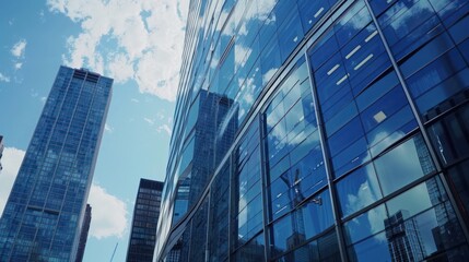 Obraz premium Glass Buildings Reflecting Sky in New York City