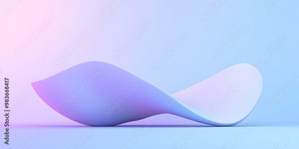 Poster 3d render, abstract background with a purple curved shape on a blue gradient background.