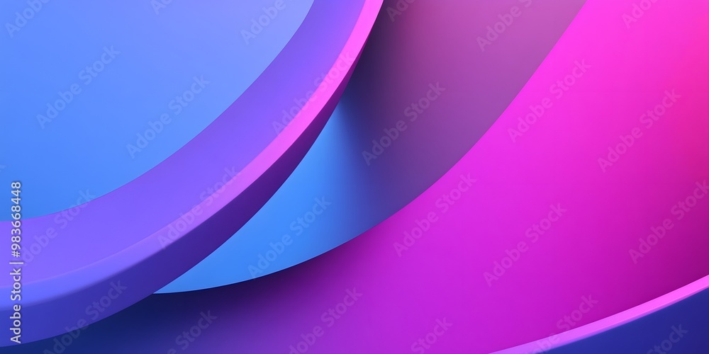 Poster 3d render, abstract background with a purple curved shape on a blue gradient background.