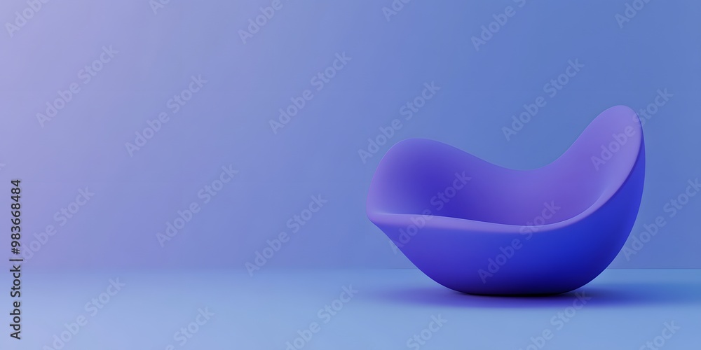Poster 3d render, abstract background with a purple curved shape on a blue gradient background.