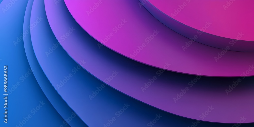 Poster 3d render, abstract background with a purple curved shape on a blue gradient background.