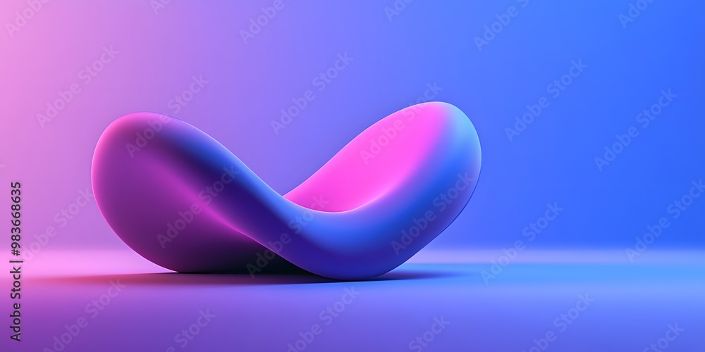 Poster 3d render, abstract background with a purple curved shape on a blue gradient background.
